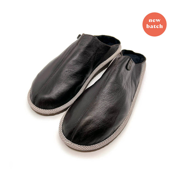 POLIN LIQUORICE LEATHER / Limited edition slippers