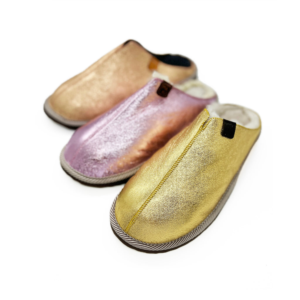 POLIN METALLIC CANDYFLOSS + NATURAL / Sheepskin slippers