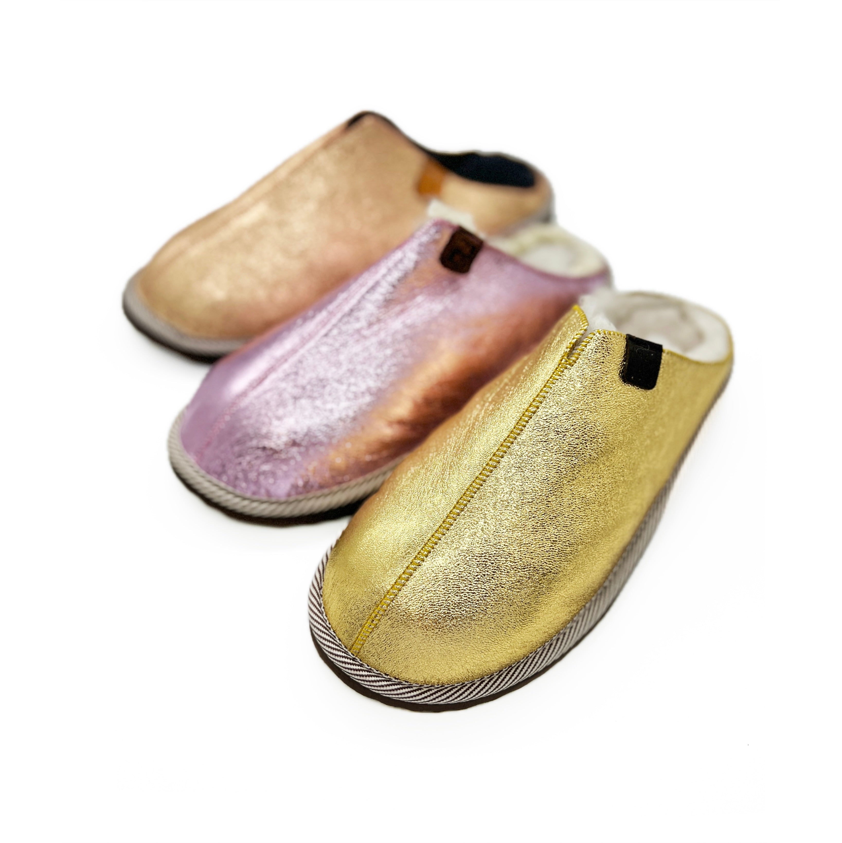 POLIN METALLIC CANDYFLOSS + NATURAL / Sheepskin slippers