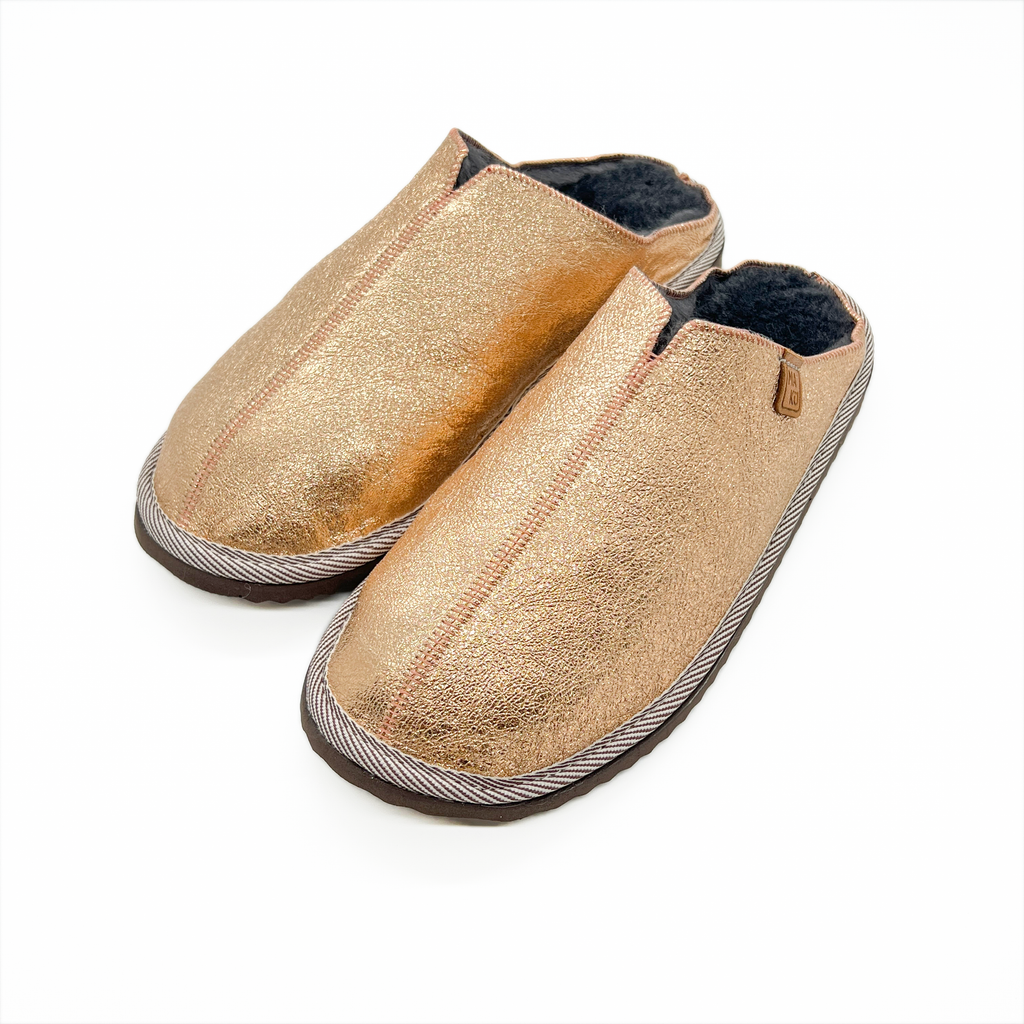 POLIN METALLIC PALE COPPER + DARK GREY / Sheepskin slippers