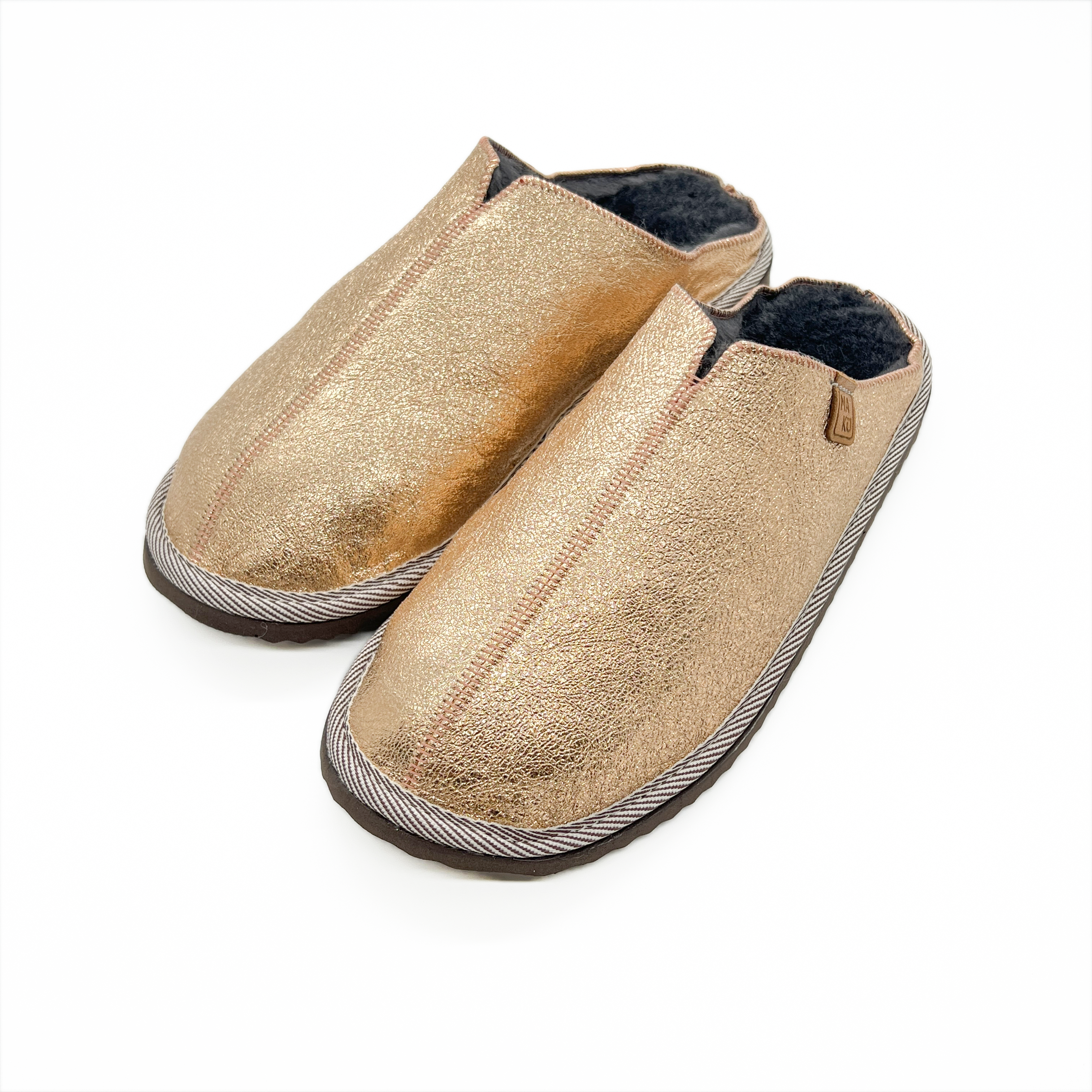 POLIN METALLIC PALE COPPER + DARK GREY / Sheepskin slippers
