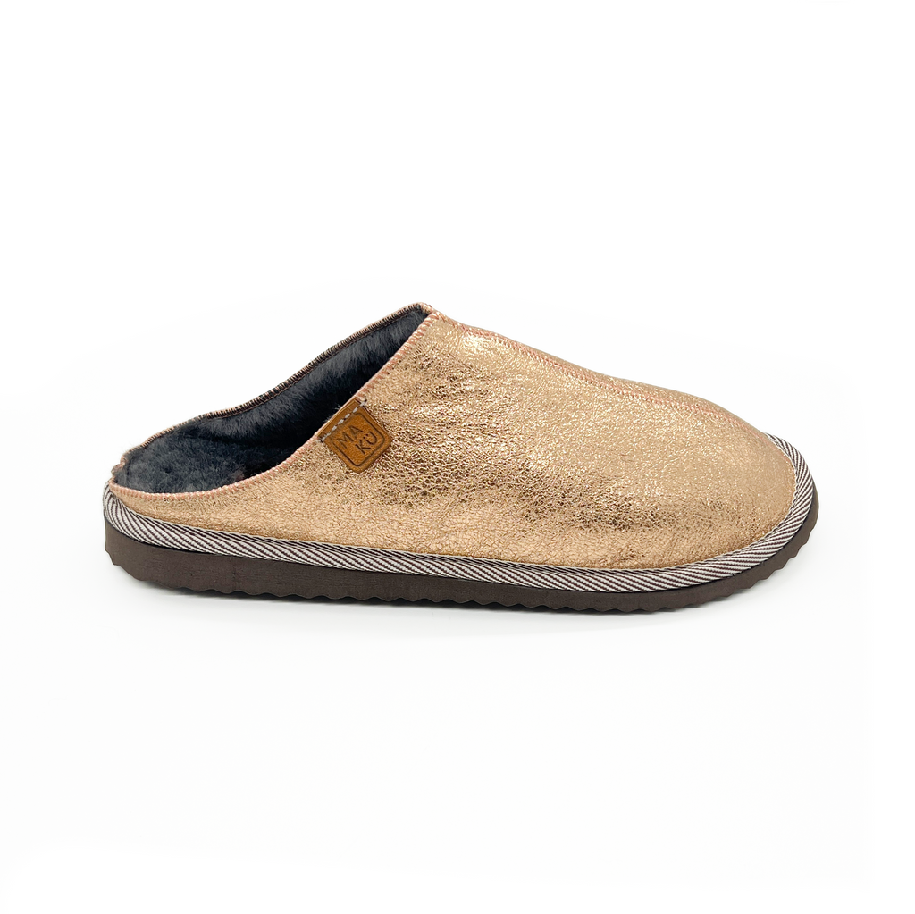 POLIN METALLIC PALE COPPER + DARK GREY / Sheepskin slippers