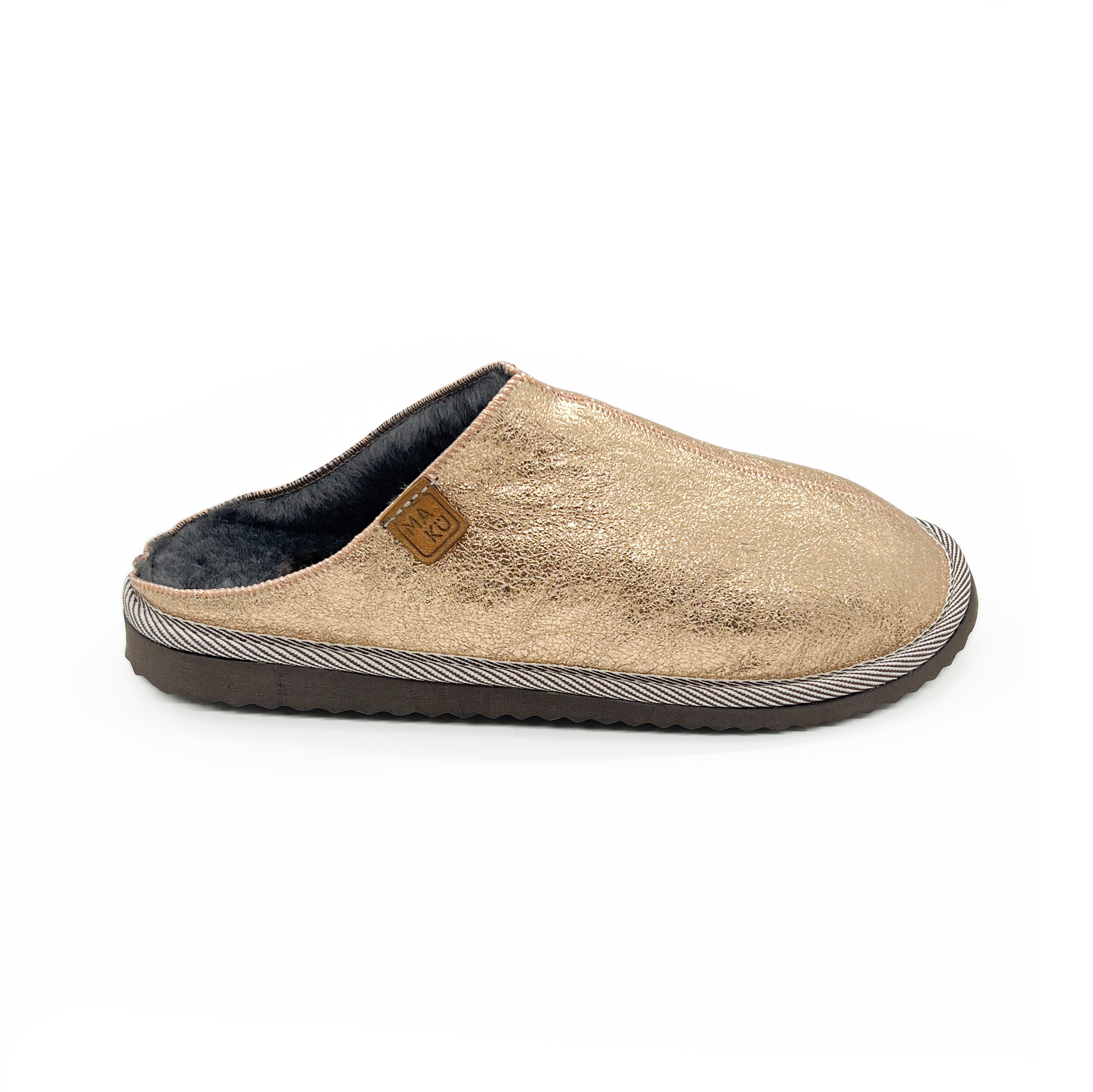 POLIN METALLIC PALE COPPER + DARK GREY / Sheepskin slippers