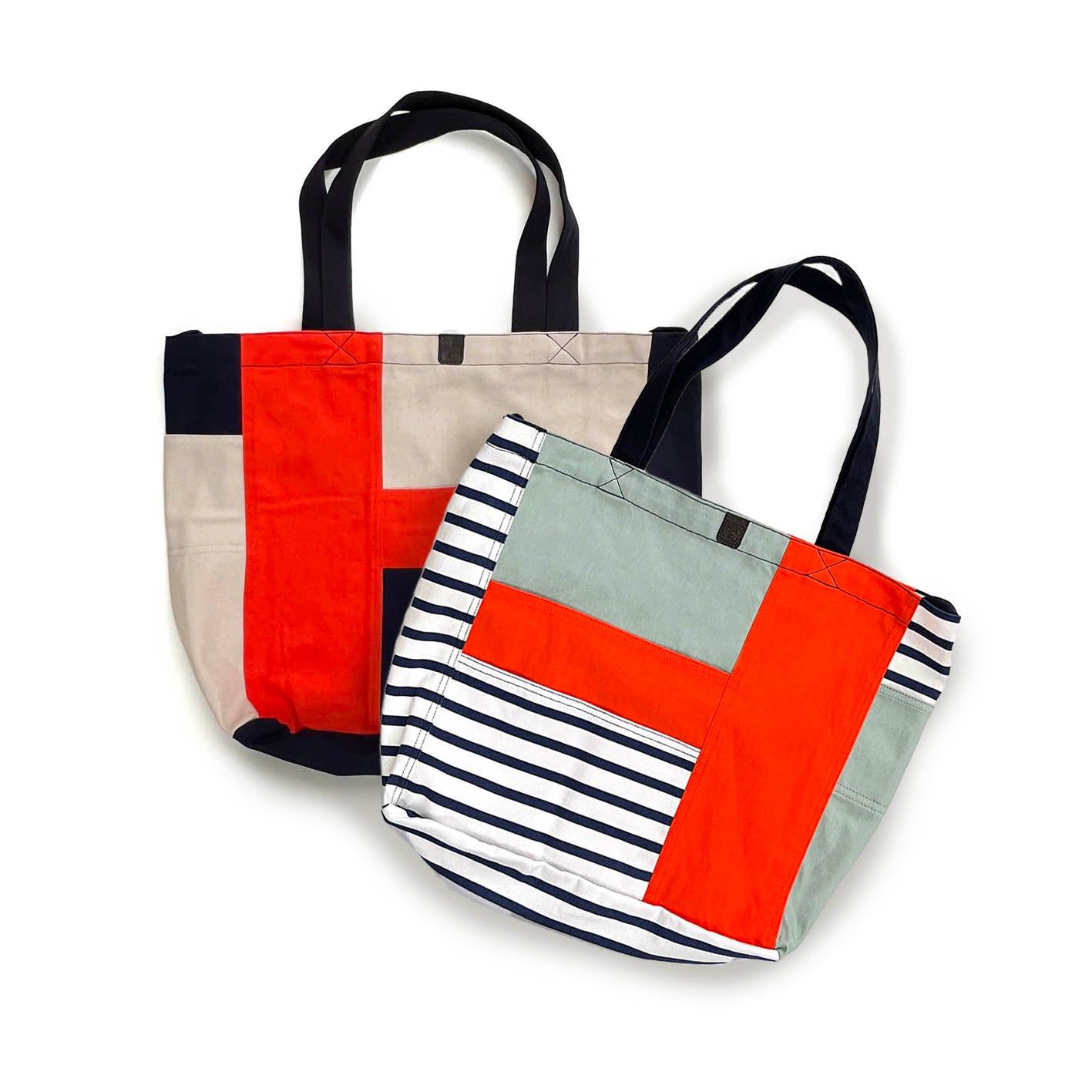 SHOPA CANVAS TOTE BAG / Regular Navy Stripe + Red Block