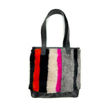 STRIPE SHEEPSKIN BAG / SMALL - Grey + Black with Orange + Fuchsia