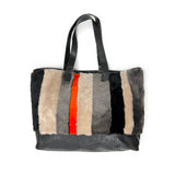 STRIPE SHEEPSKIN BAG / LARGE - Grey + Black with Orange