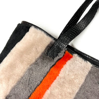 STRIPE SHEEPSKIN BAG / LARGE - Grey + Black with Orange