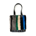 STRIPE SHEEPSKIN BAG / SMALL - Grey + Black with Emerald + Blue