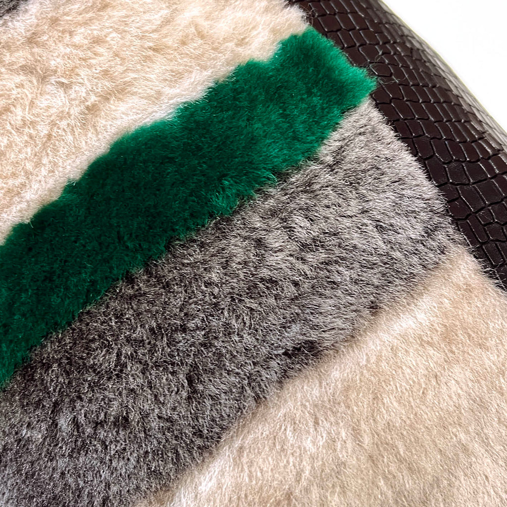 STRIPE SHEEPSKIN BAG / LARGE - Grey + Black with Emerald