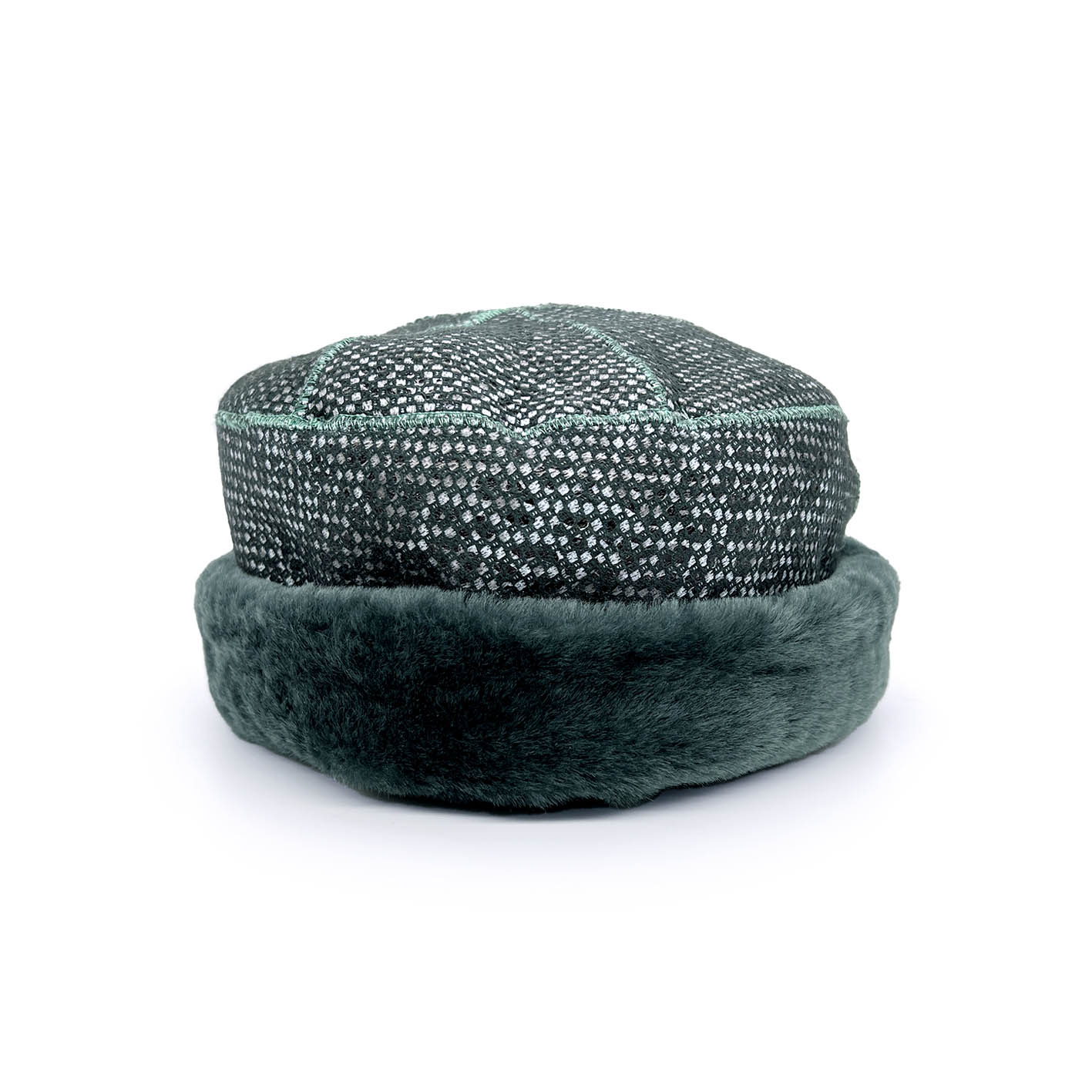 GAN REVERSIBLE HAT / Teal Check Sheepskin