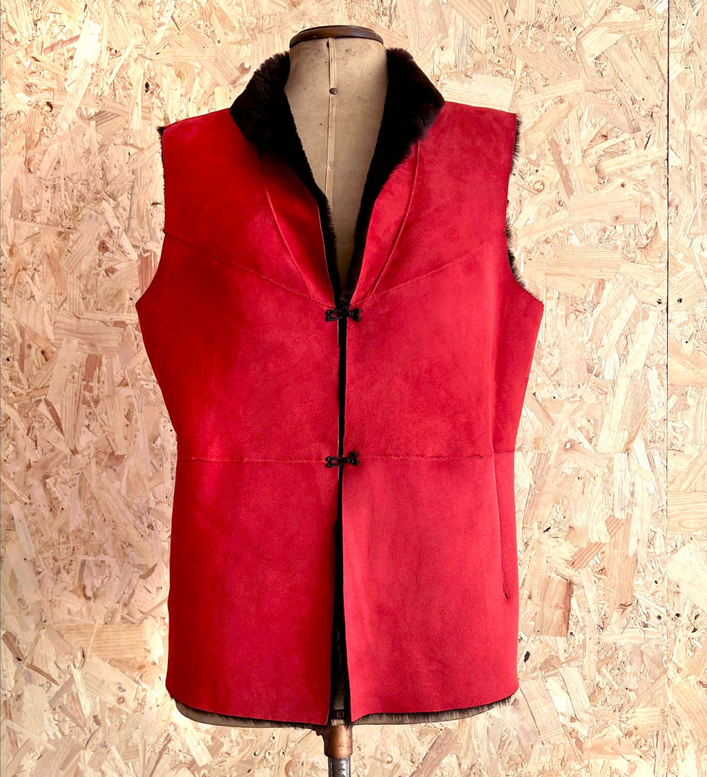 YELEK REVERSIBLE GILET / RED + CHESTNUT