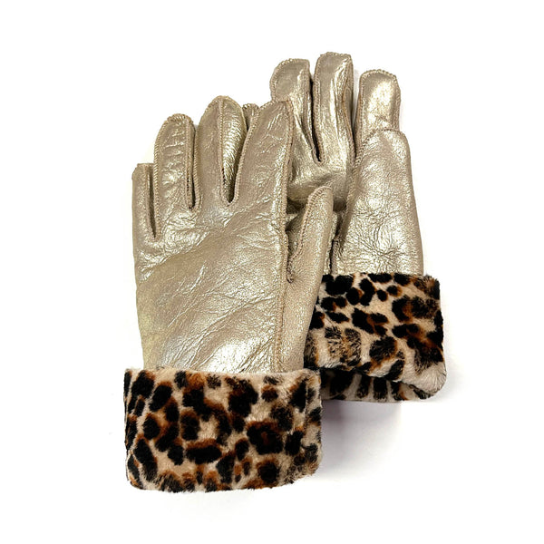 GLOVES / Pale Gold + Leopard