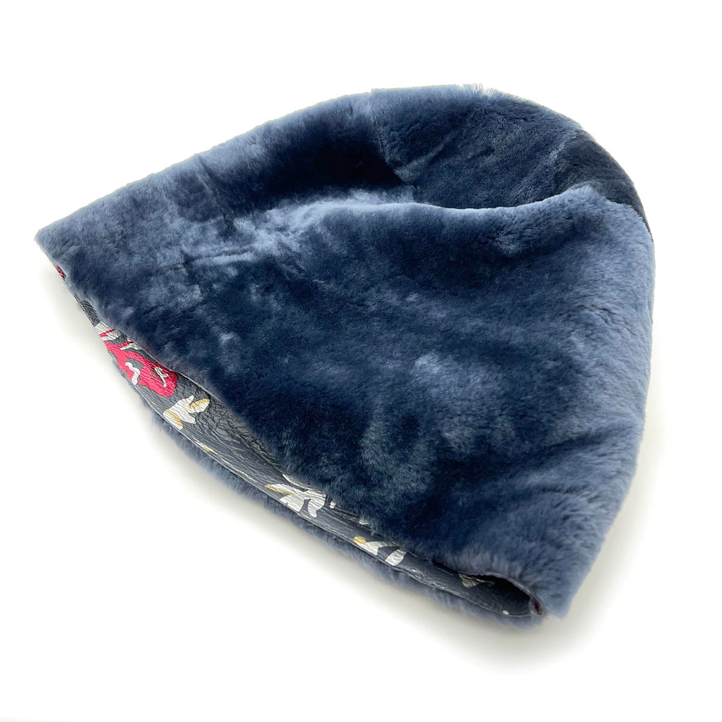 GAN REVERSIBLE HAT / Teal Floral Sheepskin