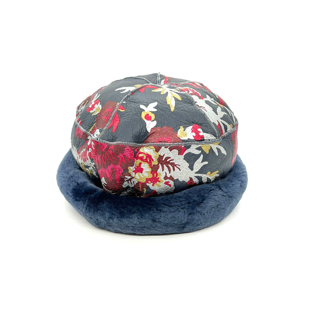 GAN REVERSIBLE HAT / Teal Floral Sheepskin
