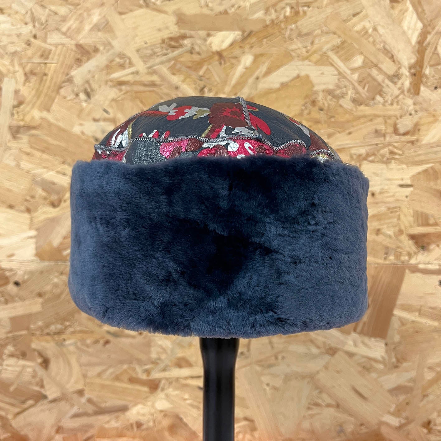 GAN REVERSIBLE HAT / Teal Floral Sheepskin