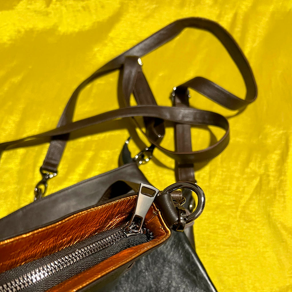 HOPI Black + Metallic Orange Leather / Cross-body bag