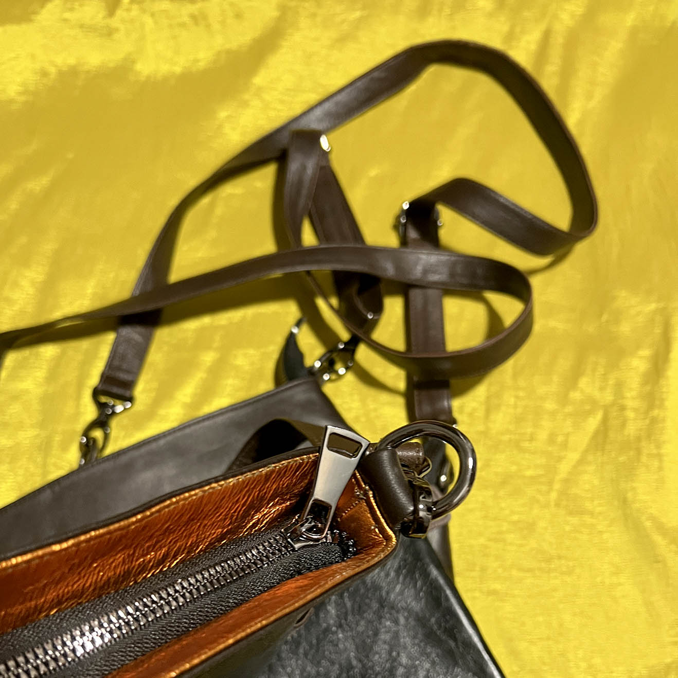 HOPI Black + Metallic Orange Leather / Cross-body bag