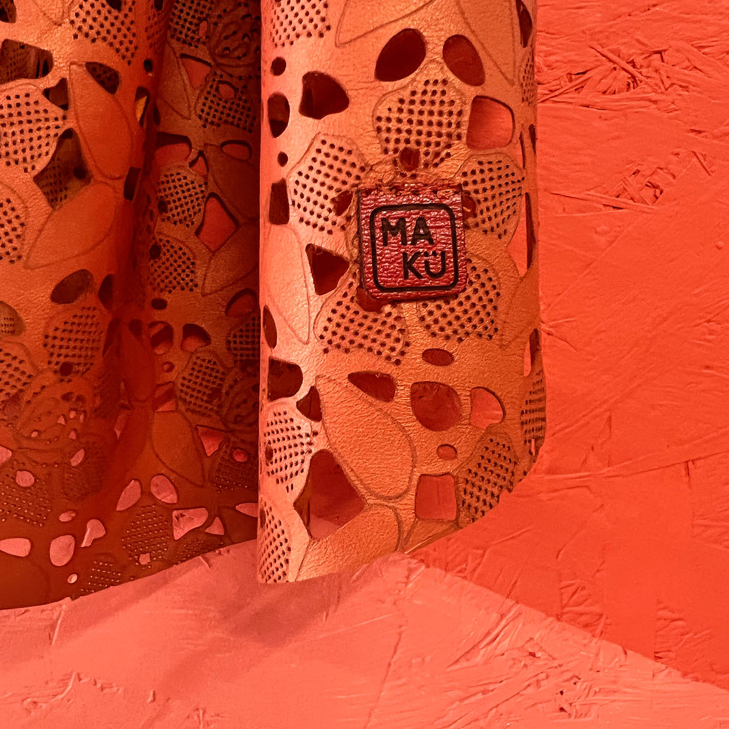 LEATHER LACE SCARF / Coral Red