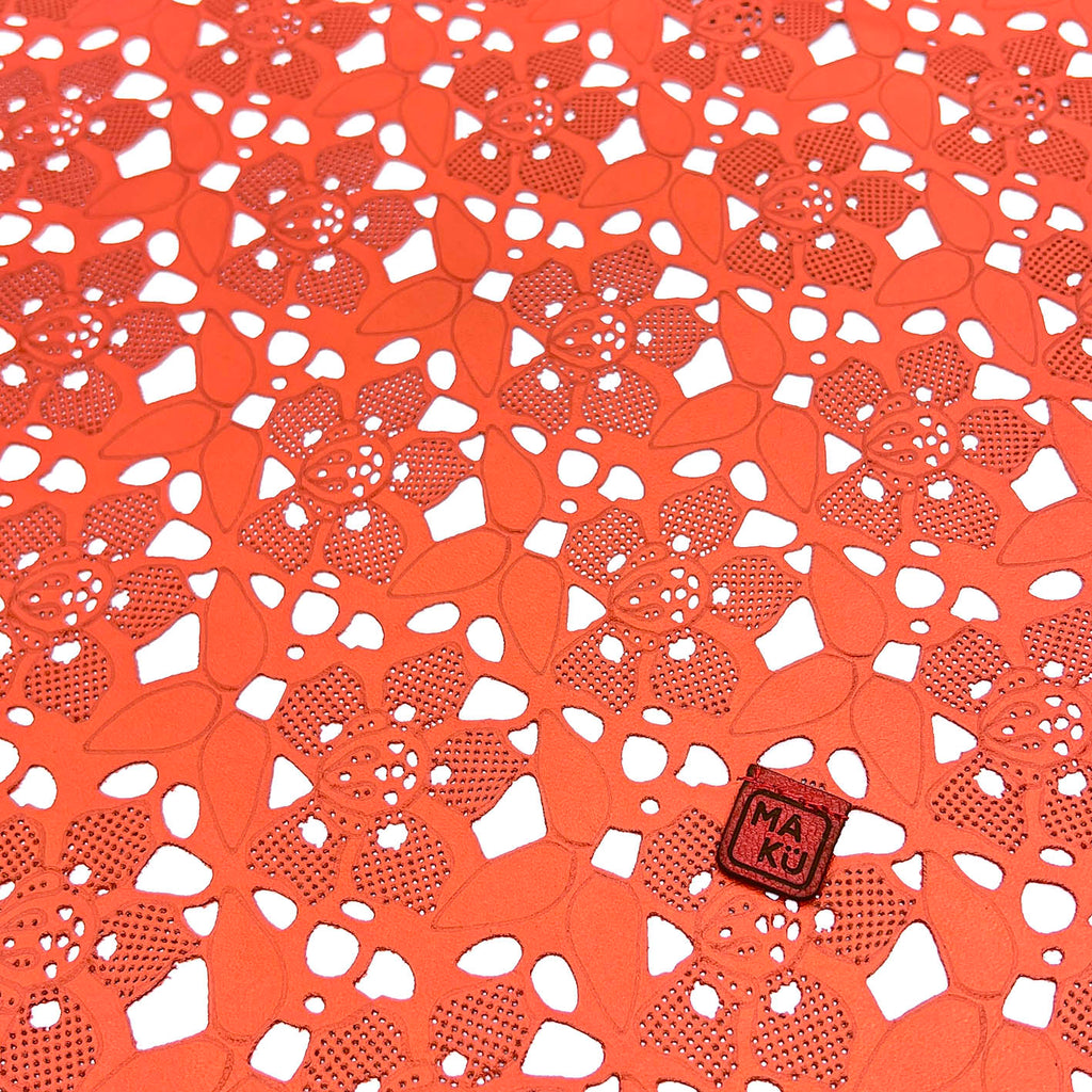 LEATHER LACE SCARF / Coral Red