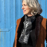 LEATHER LACE SCARF / Black Sheen