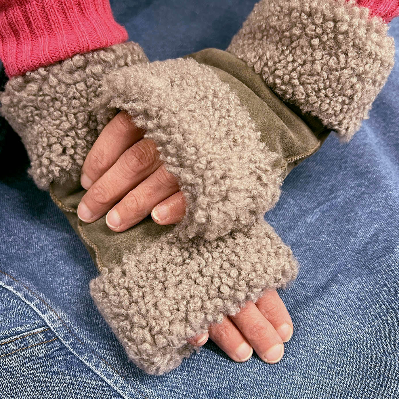 FINGERLESS GLOVES / Dove Grey Suede