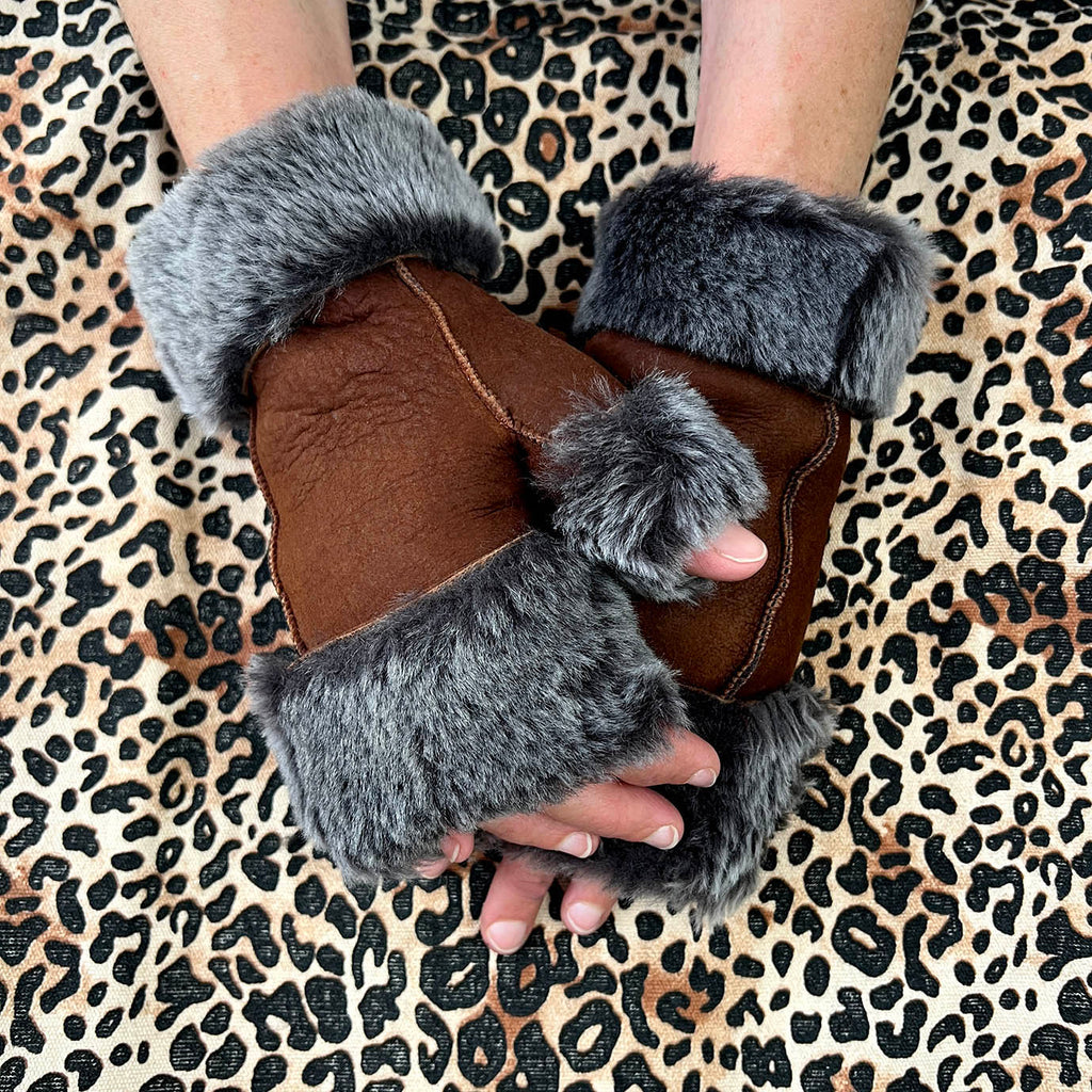 FINGERLESS GLOVES / Rust + Grey Variegated