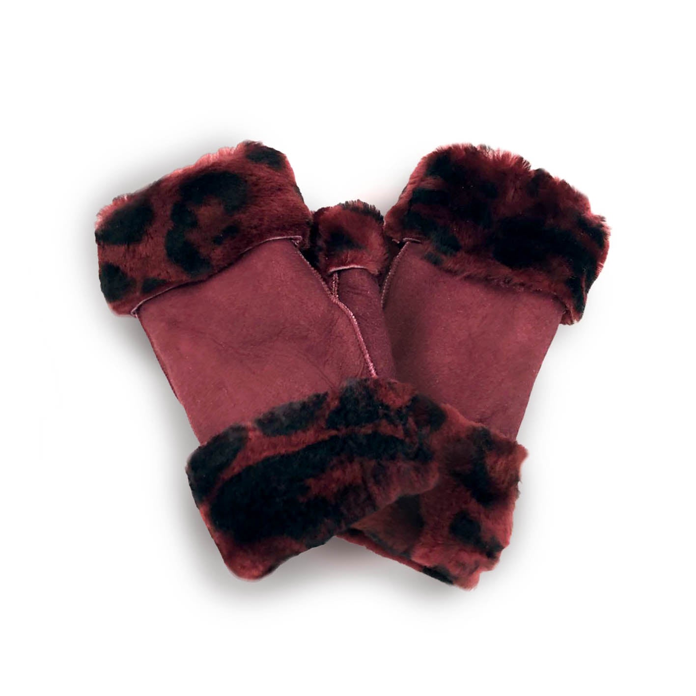 FINGERLESS GLOVES / Burgundy Leopard