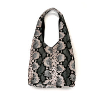 MIBA LEATHER SLOUCH BAG / Stone + Dark Green Snake Print