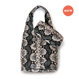 MIBA LEATHER SLOUCH BAG / Stone + Dark Green Snake Print