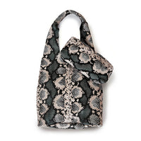 MIBA LEATHER SLOUCH BAG / Stone + Dark Green Snake Print