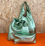 MIBA LEATHER SLOUCH BAG / Metallic Mint