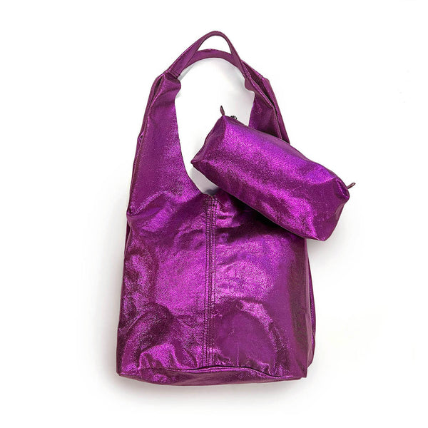 MIBA LEATHER SLOUCH BAG / Metallic Pink Purple