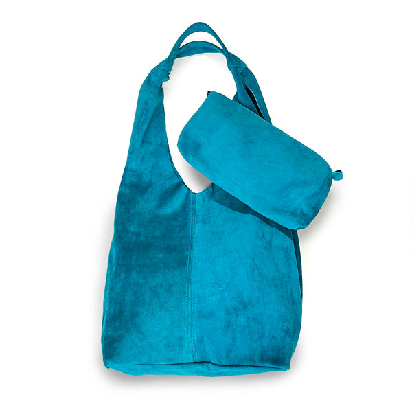 MIBA LEATHER SLOUCH BAG / Turquoise Suede