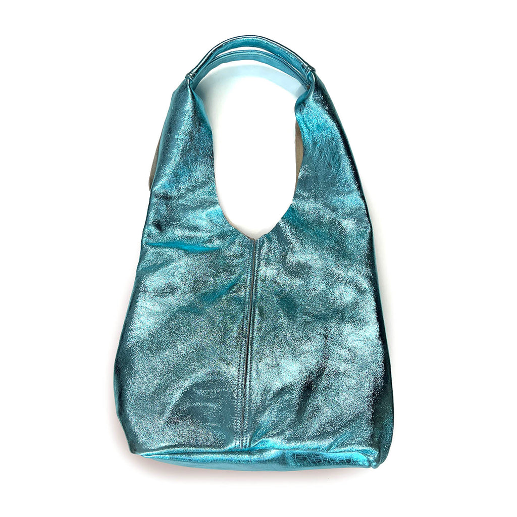 MIBA LEATHER SLOUCH BAG / Metallic Aqua