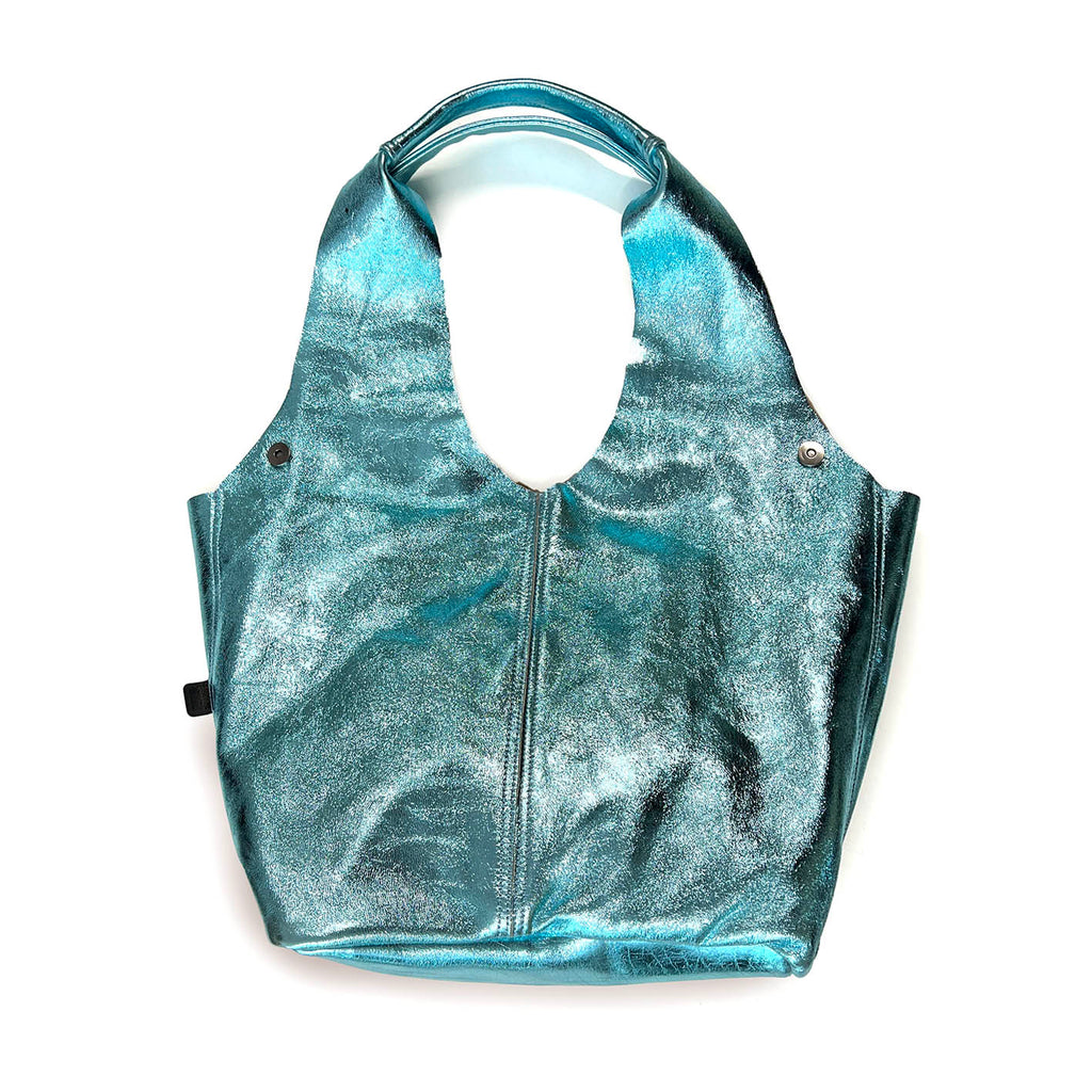 MIBA LEATHER SLOUCH BAG / Metallic Aqua