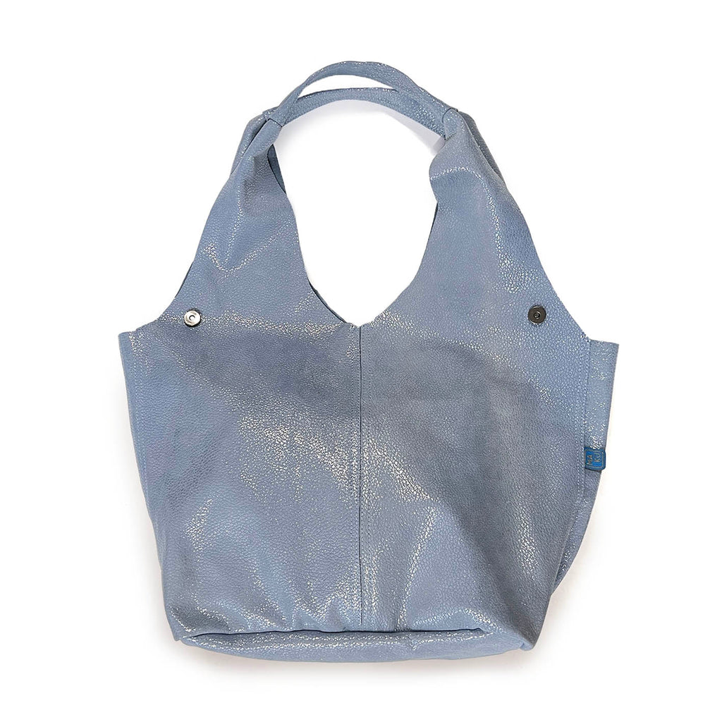 MIBA LEATHER SLOUCH BAG / Silver Blue Texture