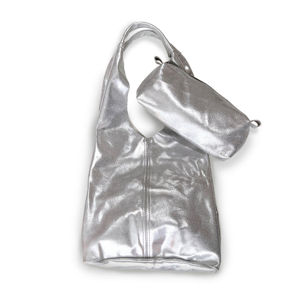 MIBA LEATHER SLOUCH BAG / Silver Speckle