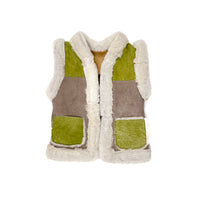 STEPPE kids' gilet S / Green, Grey + Natural