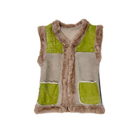 STEPPE kids' gilet M / Green, Grey + Dark Brown