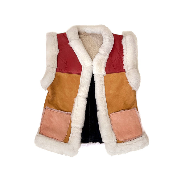 STEPPE kids' gilet M / Berry, Tan + Pink