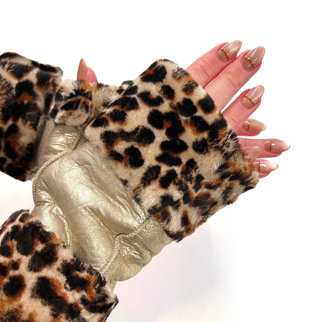 FINGERLESS GLOVES / Pale Gold + Leopard