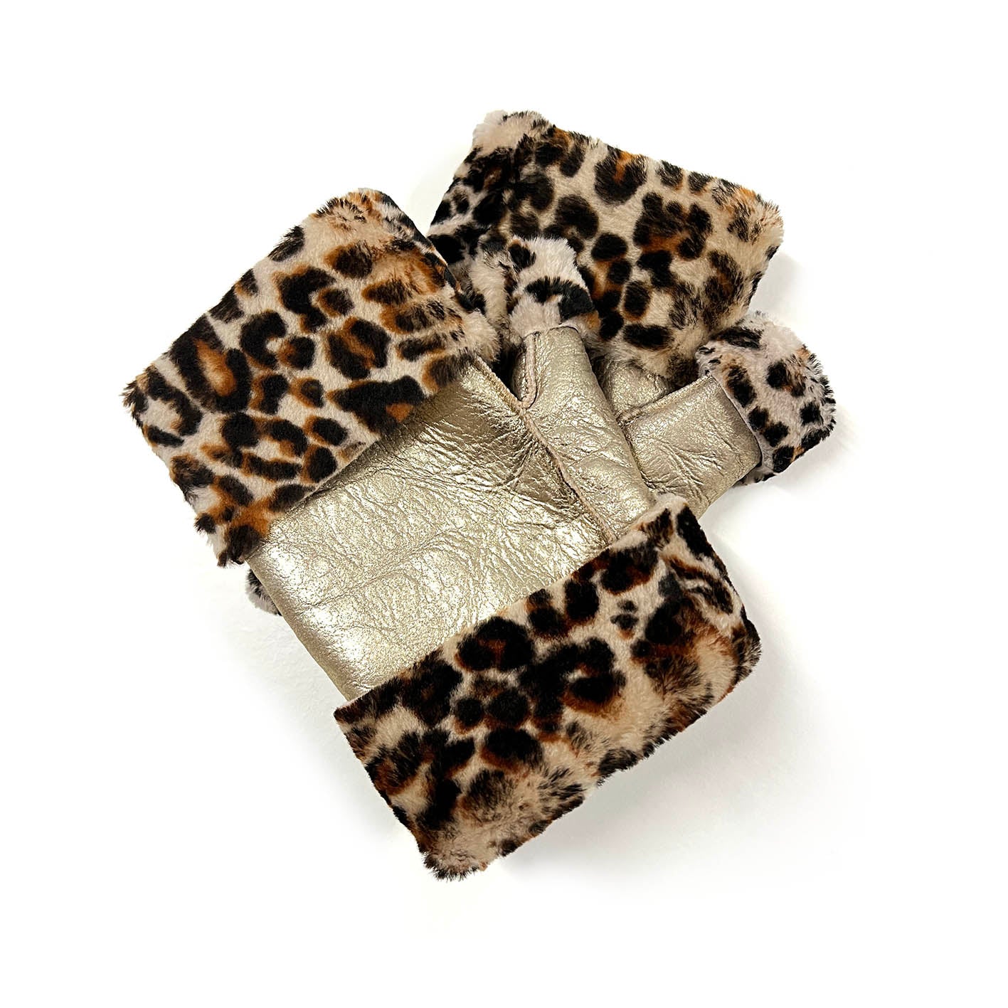 FINGERLESS GLOVES / Pale Gold + Leopard