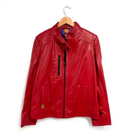 JENKA Ladies' Classic Leather Biker Jacket / Cherry Red