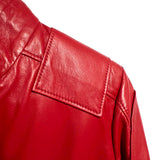 JENKA Ladies' Classic Leather Biker Jacket / Cherry Red