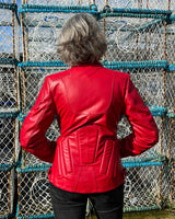 JENKA Ladies' Classic Leather Biker Jacket / Cherry Red