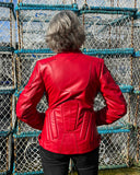 JENKA Ladies' Classic Leather Biker Jacket / Cherry Red