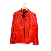 JENKA Ladies' Leather Biker Jacket / Orange Red