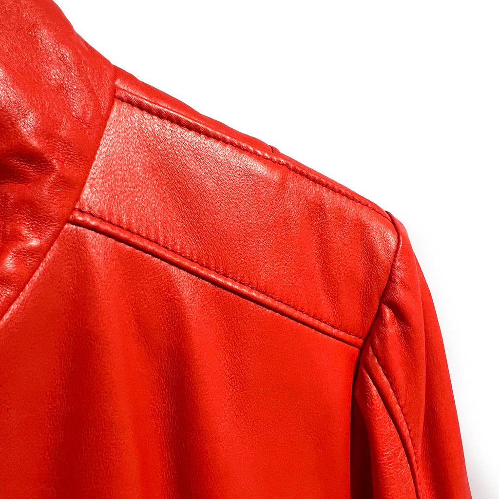 JENKA Ladies' Leather Biker Jacket / Orange Red