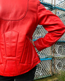 JENKA Ladies' Leather Biker Jacket / Orange Red