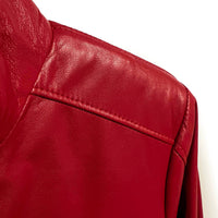 JENKA Ladies' Leather Biker Jacket / Cherry Red